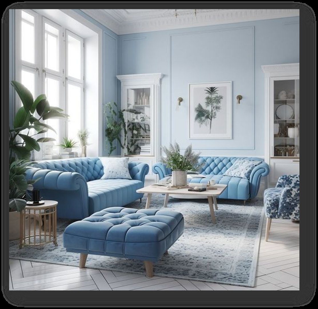 A calming living room in soft blue tones — Heaven Hues Calming Colours